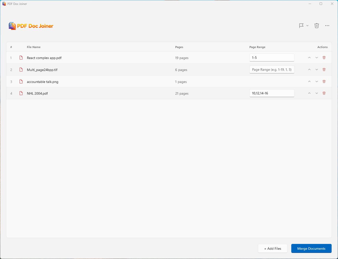PDF Doc Joiner interface